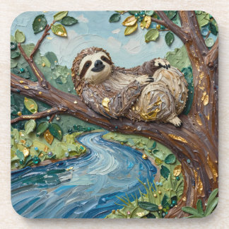 Cute Sloth in Tree Drink Coaster | Acrylic style