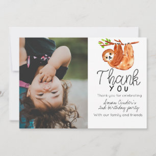 Cute Sloth kid birthday thank you card