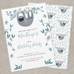 Cute Sloth Kid's Birthday Party Invitation<br><div class="desc">Cute and whimsical watercolor sloth gender neutral kid's birthday party invitation. Back features a matching sloth pattern for an extra helping of cuteness.
Customise the text to suit your celebration.
Original art by Nic Squirrell</div>