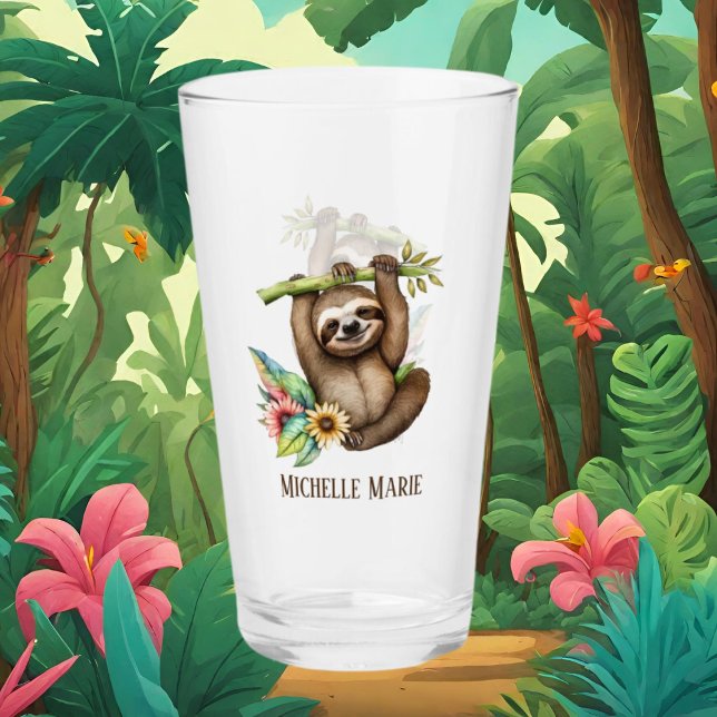 Cute sloth lovers add name Glass  (Creator Uploaded)