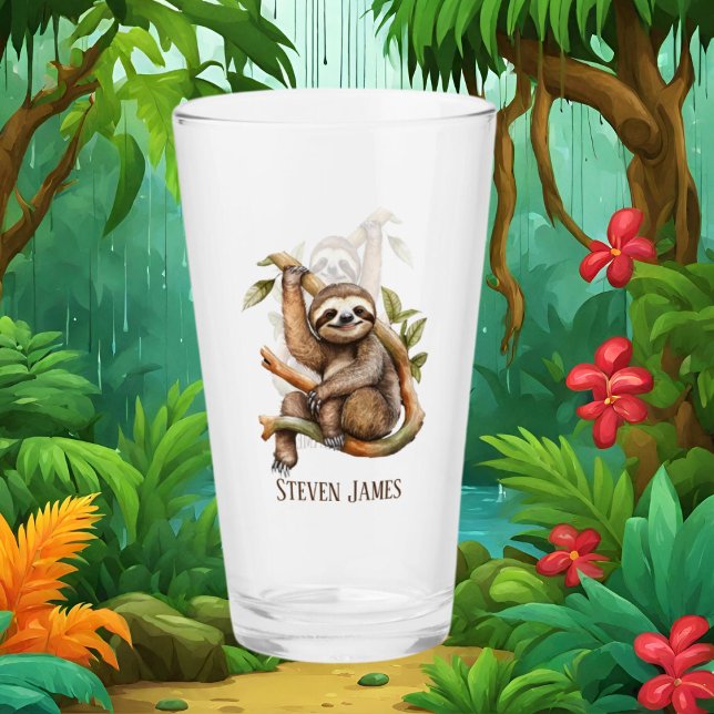 Cute sloth lovers add name  glass (Creator Uploaded)