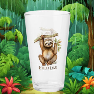 Cute sloth lovers add name glass