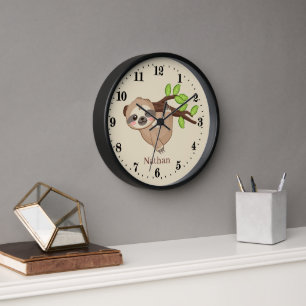 cute sloth lovers animal add name Large Clock
