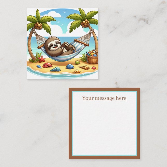 Cute sloth lovers beach add message card (Front/Back)