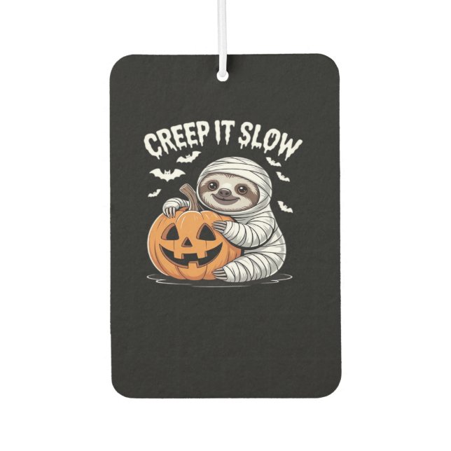 Cute Sloth Lovers Funny Halloween Pumpkin Essentia Car Air Freshener (Front)