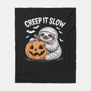 Cute Sloth Lovers Funny Halloween Pumpkin Essentia Fleece Blanket