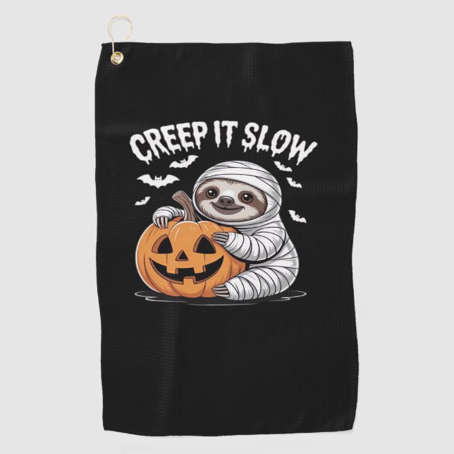 Cute Sloth Lovers Funny Halloween Pumpkin Essentia Golf Towel (Front)