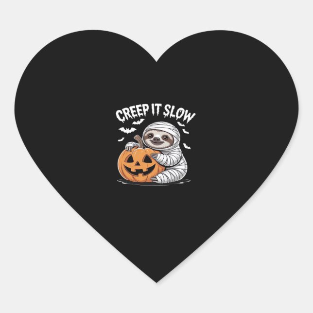 Cute Sloth Lovers Funny Halloween Pumpkin Essentia Heart Sticker (Front)