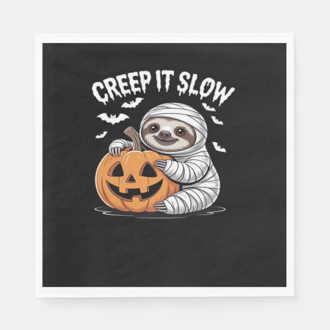 Cute Sloth Lovers Funny Halloween Pumpkin Essentia Napkin (Front)