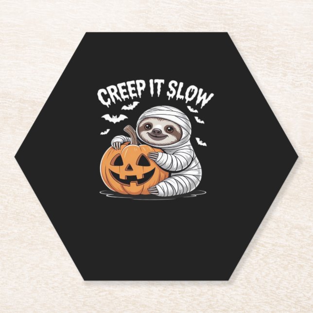 Cute Sloth Lovers Funny Halloween Pumpkin Essentia Paper Coaster (Front)