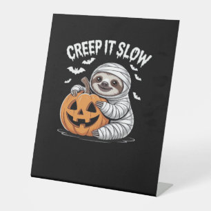 Cute Sloth Lovers Funny Halloween Pumpkin Essentia Pedestal Sign