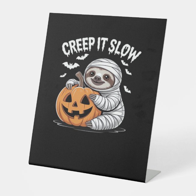 Cute Sloth Lovers Funny Halloween Pumpkin Essentia Pedestal Sign (Front)