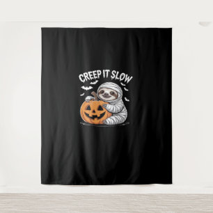 Cute Sloth Lovers Funny Halloween Pumpkin Essentia Tapestry