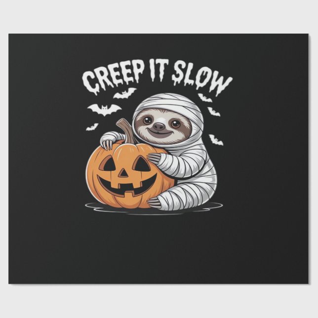 Cute Sloth Lovers Funny Halloween Pumpkin Essentia Wrapping Paper (Flat)