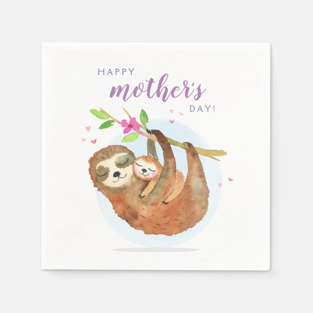 Cute Sloth Mum Baby Happy Mother's Day card Napkin (Front)