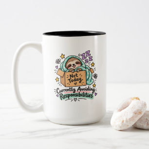 Cute Sloth “Not Today” – Currently Avoiding Respon Two-Tone Coffee Mug