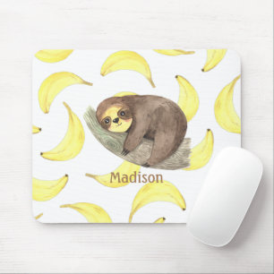 Cute Sloth on a Branch Bananas Animal Name Mouse Mat