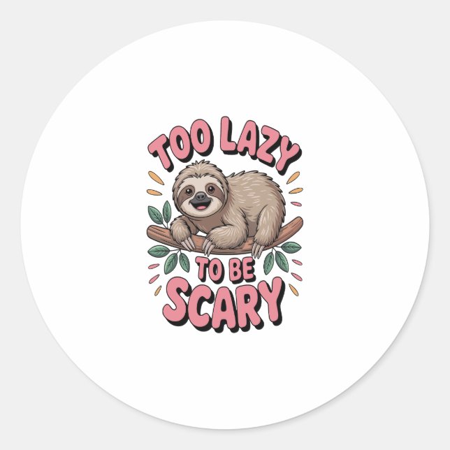 Cute Sloth on Branch with Playful Classic Round Sticker (Front)