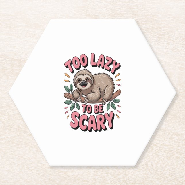 Cute Sloth on Branch with Playful Paper Coaster (Front)