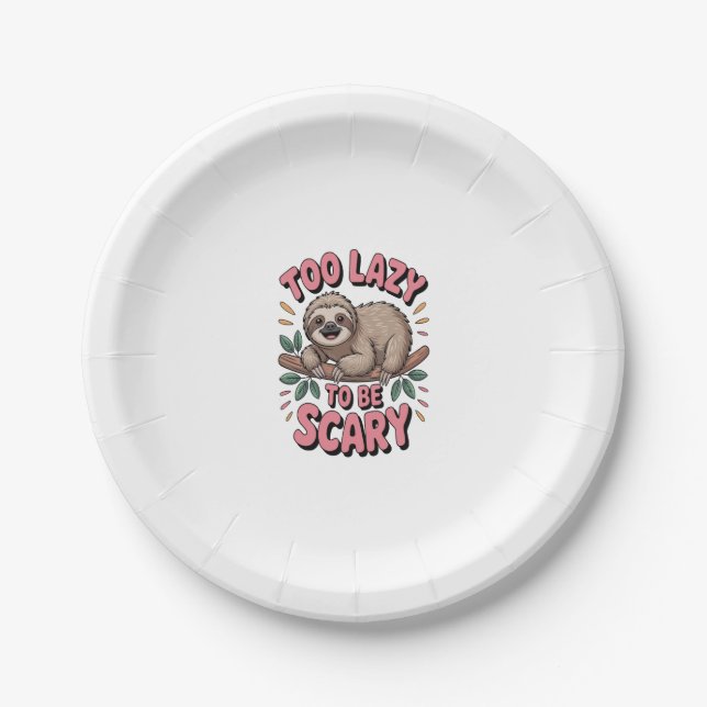 Cute Sloth on Branch with Playful Paper Plate (Front)