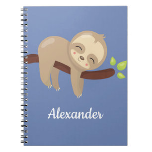 Cute Sloth On Tree Animal Illustration on Blue Notebook