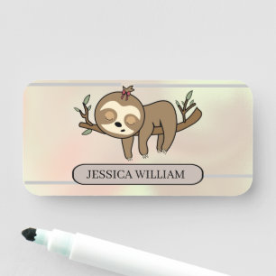 Cute Sloth On Tree, Back To School Name Tag