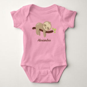 Cute Sloth on Tree Kawaii Animal Illustration Baby Bodysuit
