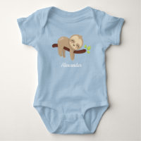 Cute Sloth on Tree Kawaii Animal Illustration Blue