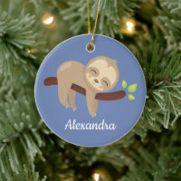 Cute Sloth on Tree Kawaii Animal On Blue