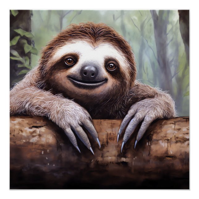 Cute Sloth on tree Poster (Front)