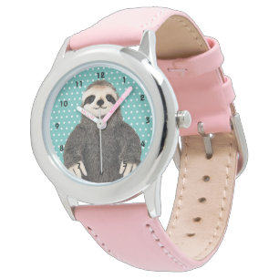 Cute Sloth Pattern Animal Kid's Pink  Watch