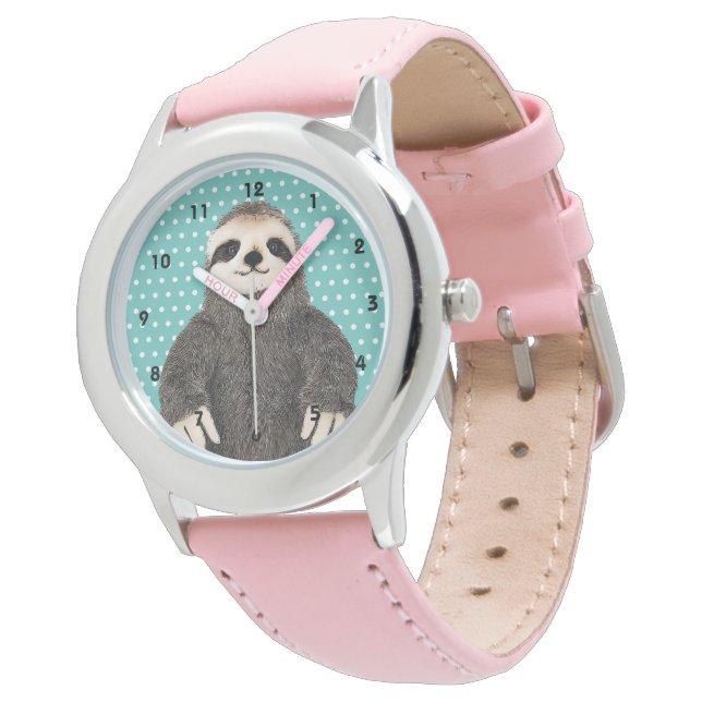 Cute Sloth Pattern Animal Kid's Pink  Watch (Angled)