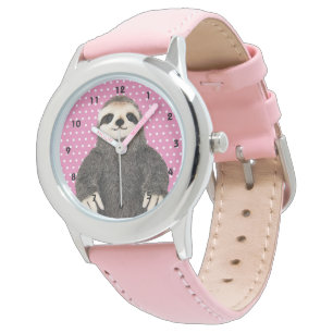 Cute Sloth Pattern Animal Kid's Pink  Watch