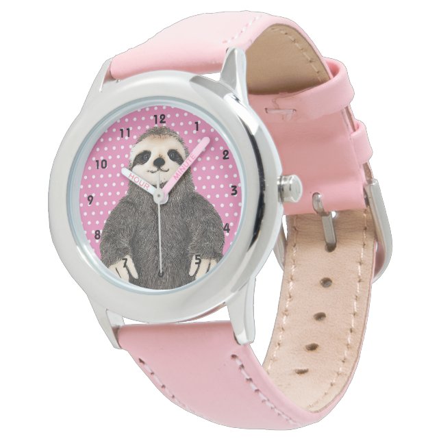 Cute Sloth Pattern Animal Kid's Pink  Watch (Angled)