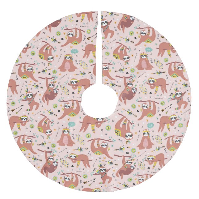 Cute Sloth Pattern  Brushed Polyester Tree Skirt (Front)