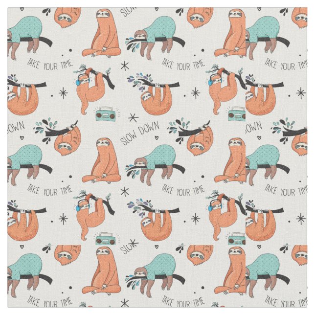 Cute Sloth Pattern Fabric (Close Up)