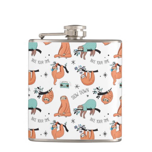 Image of Cute Sloth Pattern Hip Flask