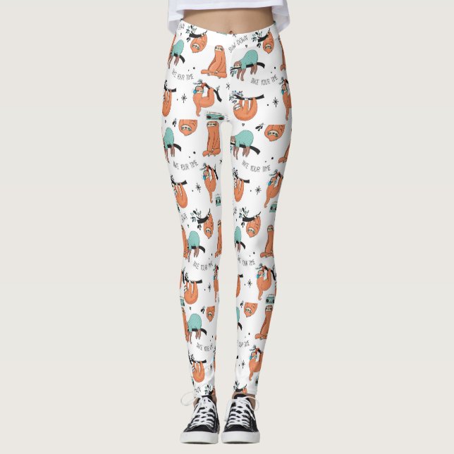 Cute Sloth Pattern Leggings (Front)