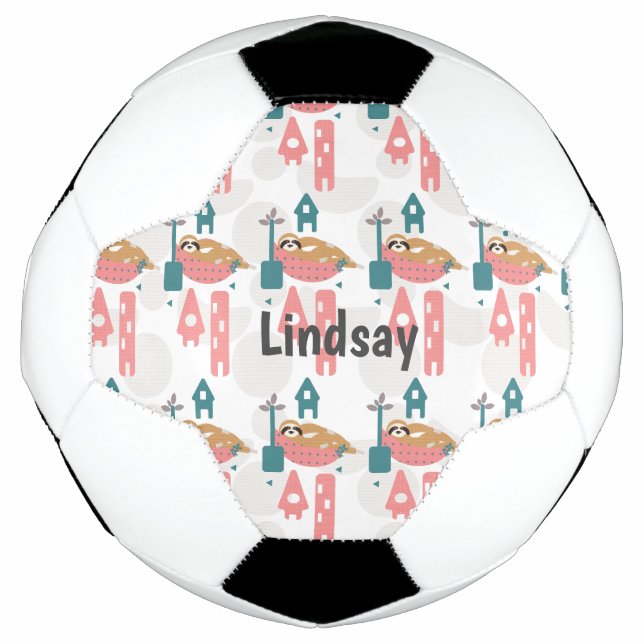Cute Sloth Pattern Monogram Name   Soccer Ball (Front)