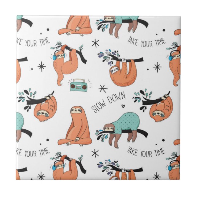 Cute Sloth Pattern Tile (Front)