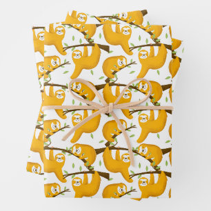 Cute Sloth Pattern – Woodland Animal Design Wrapping Paper Sheet
