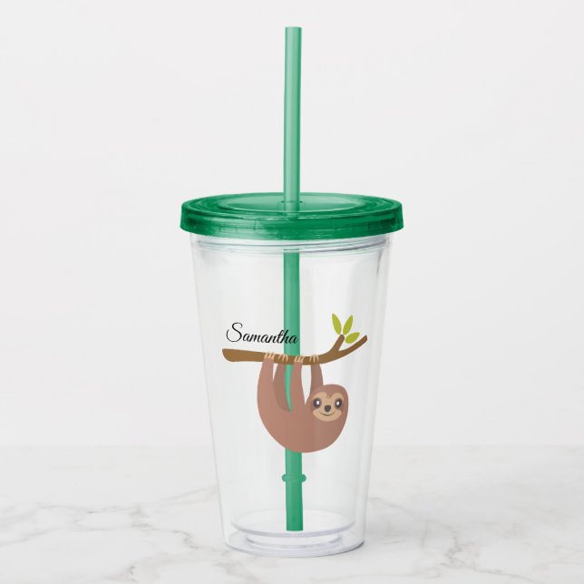 Cute Sloth Personalised Acrylic Tumbler (Front)