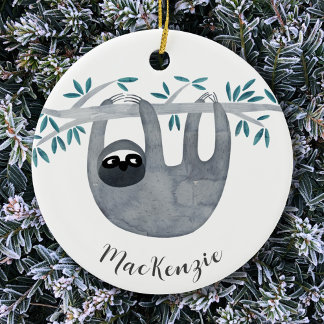 Cute Sloth Personalised Ceramic Tree Decoration