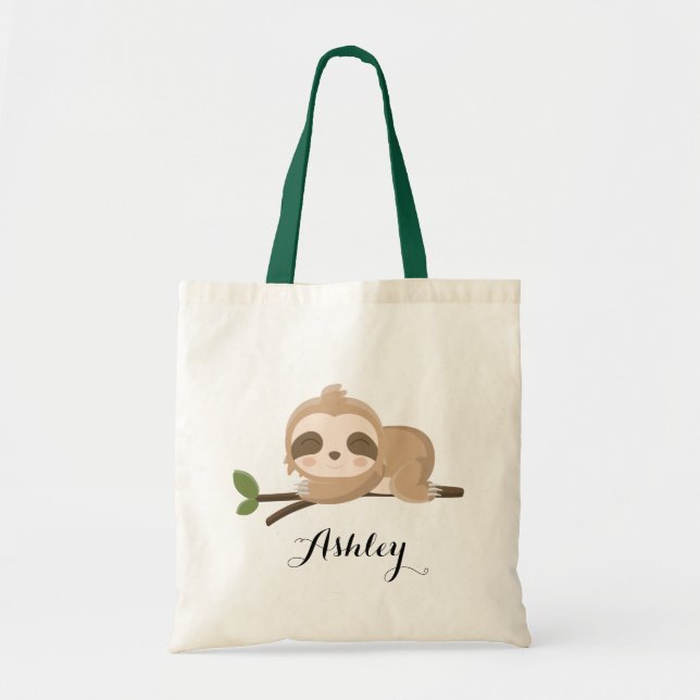 Cute Sloth Personalised girl Tote Bag (Front)