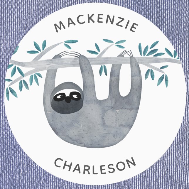 Cute Sloth Personalised Name (Cute sloth name label)