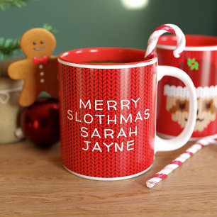 Cute Sloth Personalised Red Christmas Holiday Two-Tone Coffee Mug