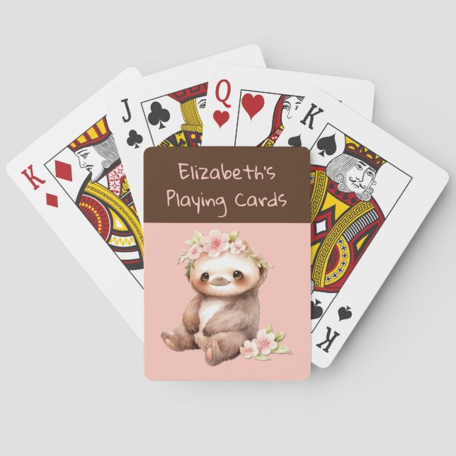 Cute sloth pink brown kids playing cards (Back)