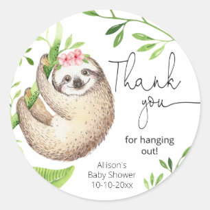 Cute sloth pink greenery green leaves stickers
