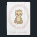 Cute Sloth Pink Zen Yoga Lotus Art Personalised iPad Pro Cover<br><div class="desc">A cute art illustration of a peaceful sloth in the yoga lotus position,  personalised with your name.</div>