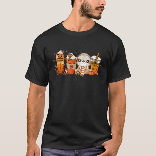 Cute Sloth Pumpkin Spice Coffee Latte Fall Autumn  T-Shirt (Front)